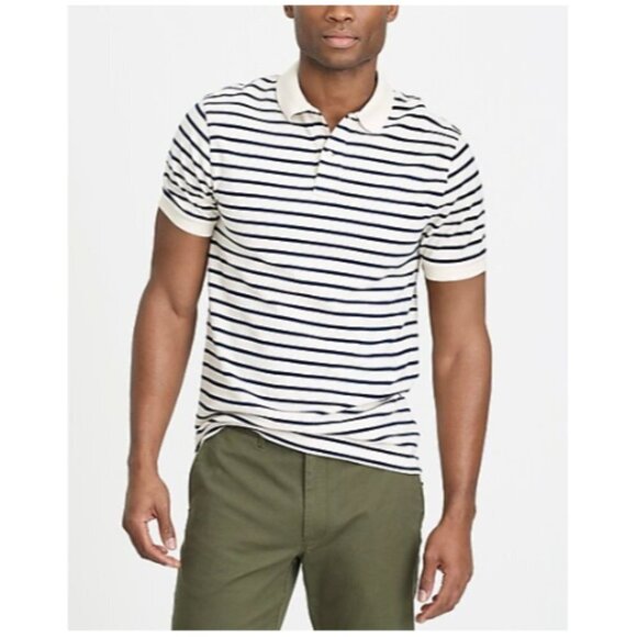 J.Crew Men's Black & off white (cream) Deck-striped polo size L - Picture 1 of 16